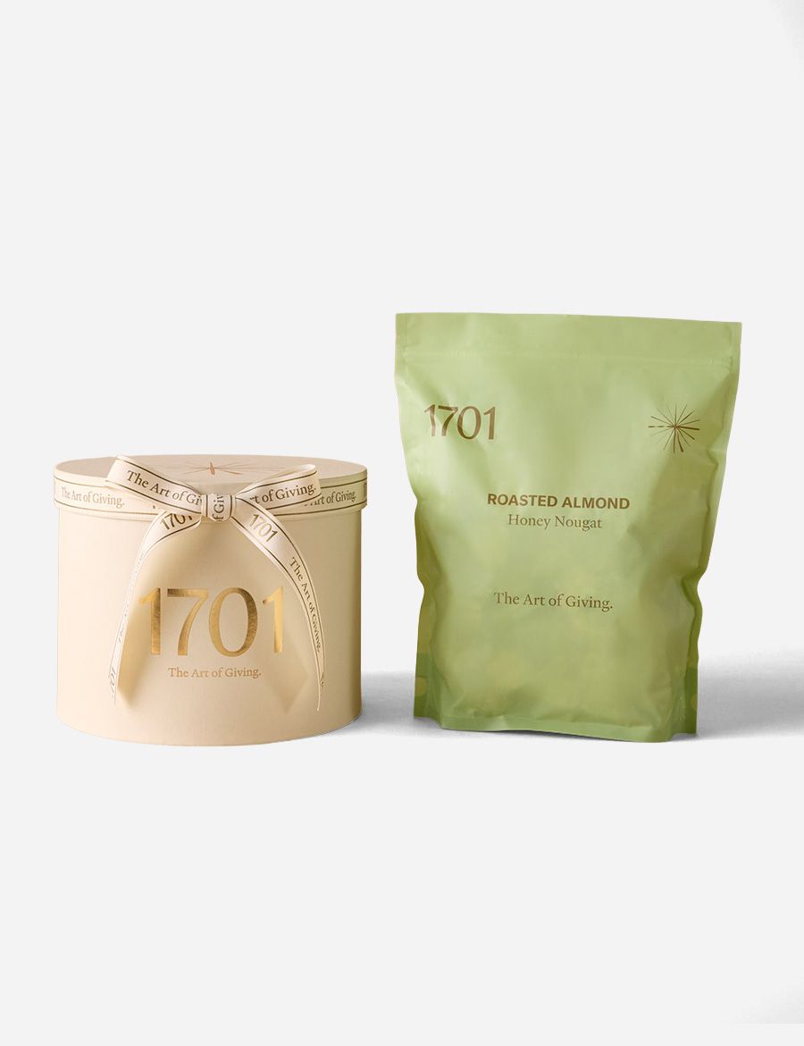 Honey Nougat Filled Medium Hat Box 1kg Turkish Delight and Almond Olive Green