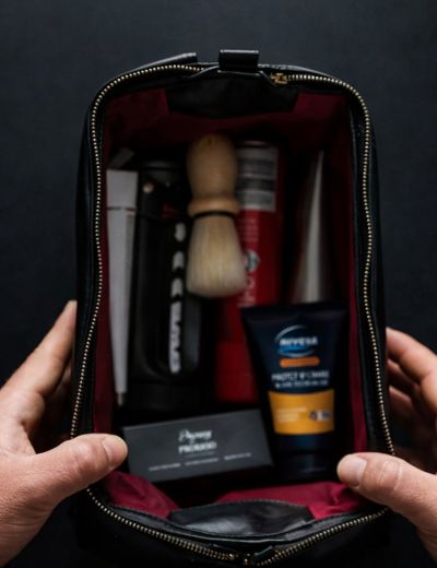 Leather Wash Bag Black
