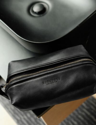 Leather Wash Bag Black