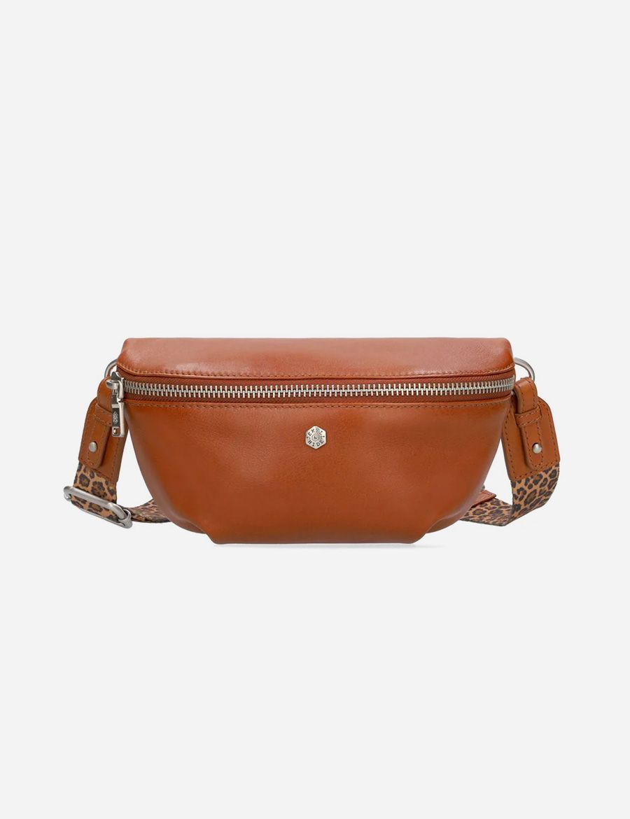 Slim Ladies Leather Waist Bag, Tan