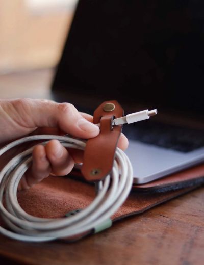 Leather Cable Organiser Pack of 3 Toffee