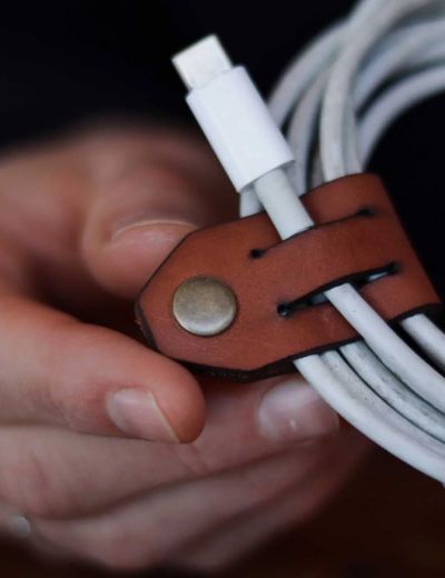 Leather Cable Organiser Pack of 3 Toffee
